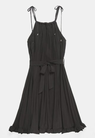 Vestido Midi de Festa Preto Plissado Sob