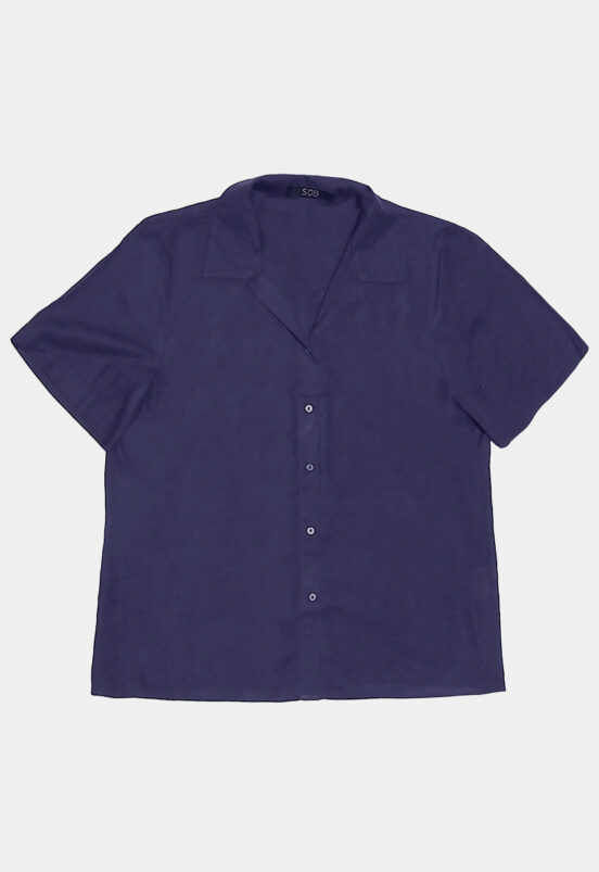 Camisa de Linho com Viscose Manga Curta Azul Marinho Sob - Image 8