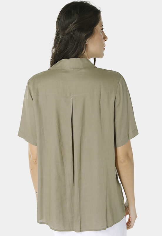 Camisa de Linho com Viscose Manga Curta Verde Militar Sob - Image 5