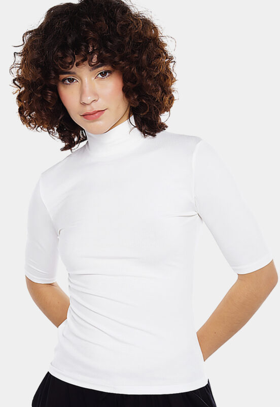 Blusa Branca Viscose Canelada com Mangas Sob - Image 4