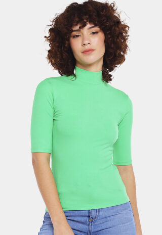 Blusa Viscose Canelada com Mangas Verde Sob