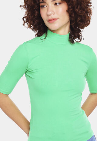 Blusa Viscose Canelada com Mangas Verde Sob