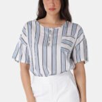 Blusa de Viscose com Mangas Listrada Azul Sob