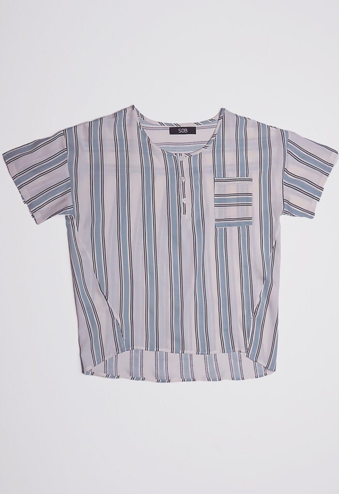 Blusa de Viscose com Mangas Listrada Azul Sob - Imagem 5