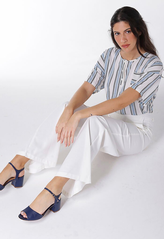 Blusa de Viscose com Mangas Listrada Azul Sob - Imagem 2