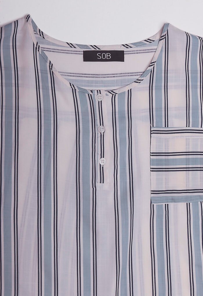 Blusa de Viscose com Mangas Listrada Azul Sob - Imagem 3