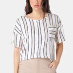 Blusa de Viscose com Mangas Listrada Bege Sob