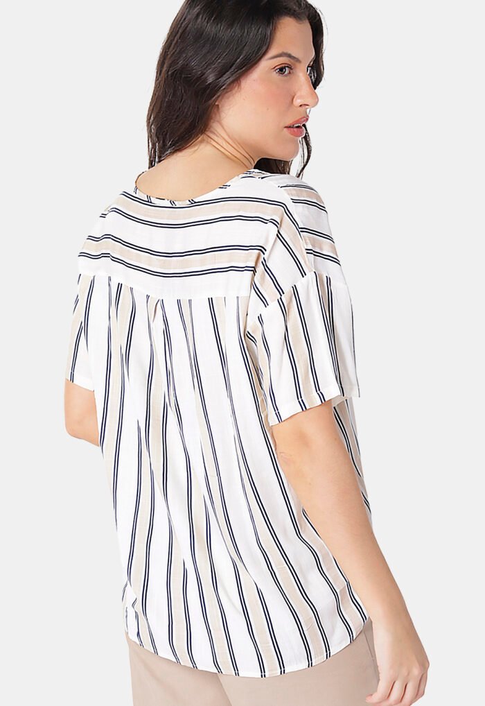Blusa de Viscose com Mangas Listrada Bege Sob - Imagem 5