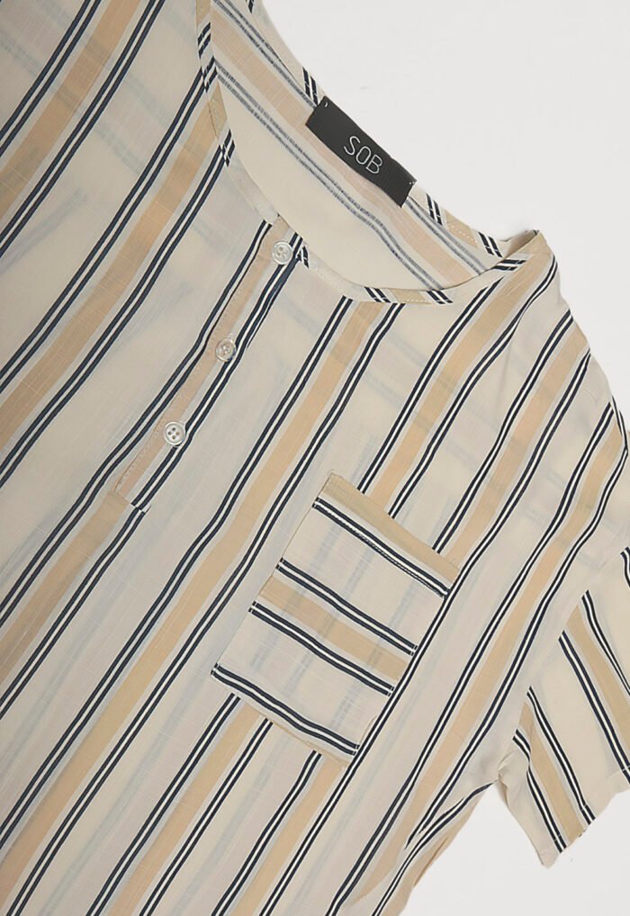 Blusa de Viscose com Mangas Listrada Bege Sob - Imagem 4