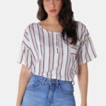 Blusa de Viscose com Mangas Listrada Rosa Sob