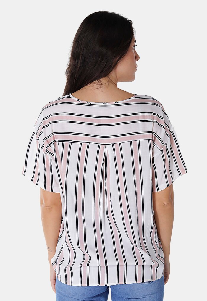 Blusa de Viscose com Mangas Listrada Rosa Sob - Imagem 5