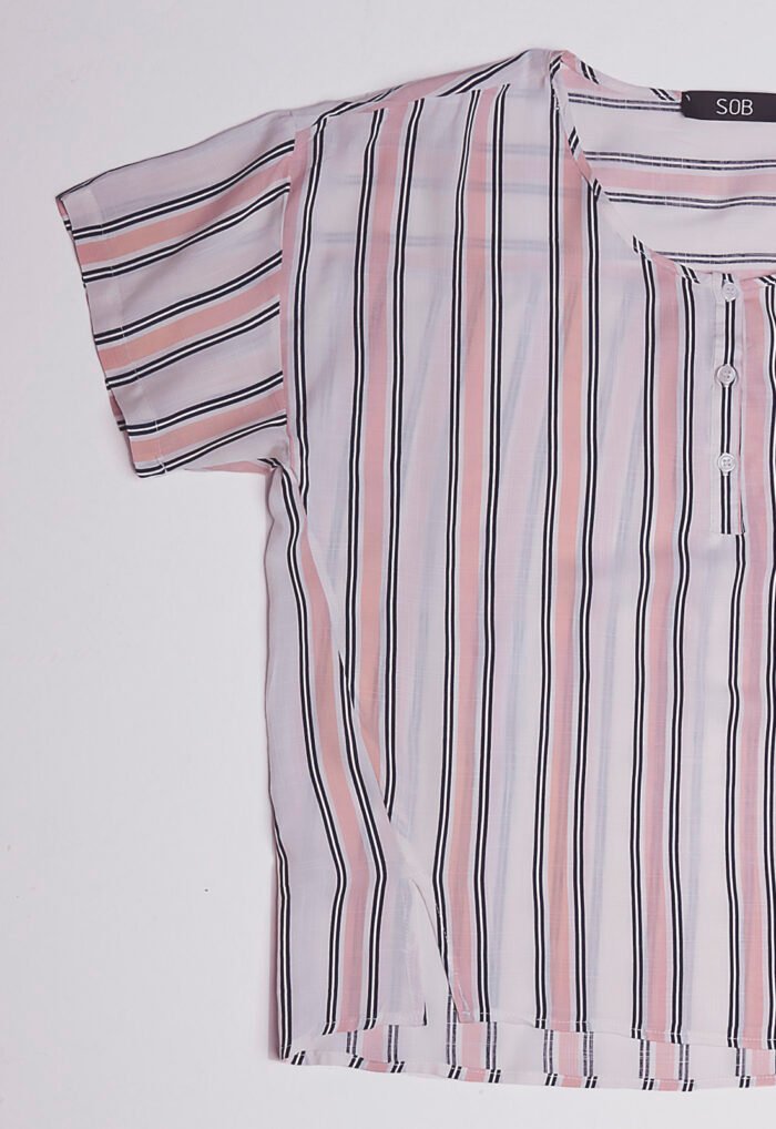 Blusa de Viscose com Mangas Listrada Rosa Sob - Imagem 4