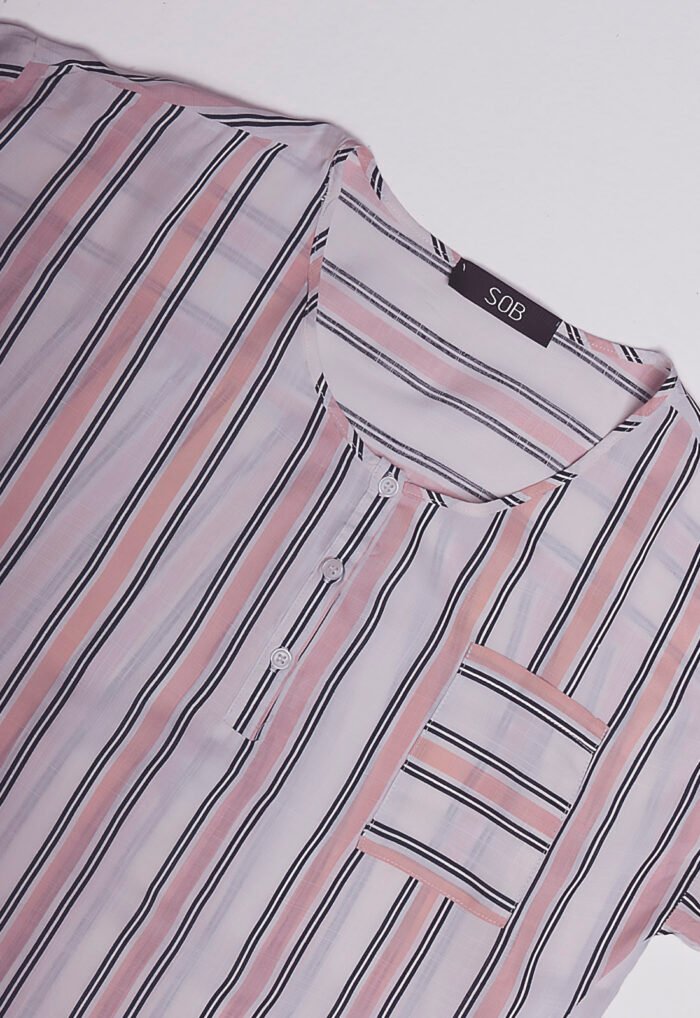 Blusa de Viscose com Mangas Listrada Rosa Sob - Imagem 3