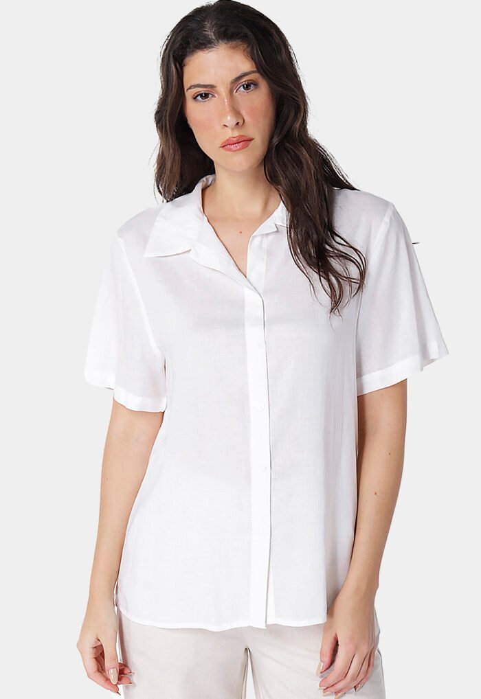 Camisa Branca de Linho com Viscose Manga Curta Sob - Imagem 6
