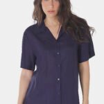 Camisa de Linho com Viscose Manga Curta Azul Marinho Sob