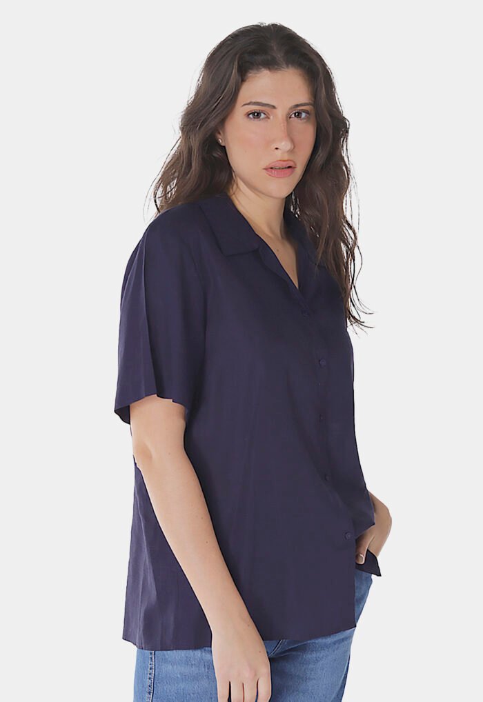 Camisa de Linho com Viscose Manga Curta Azul Marinho Sob - Imagem 6