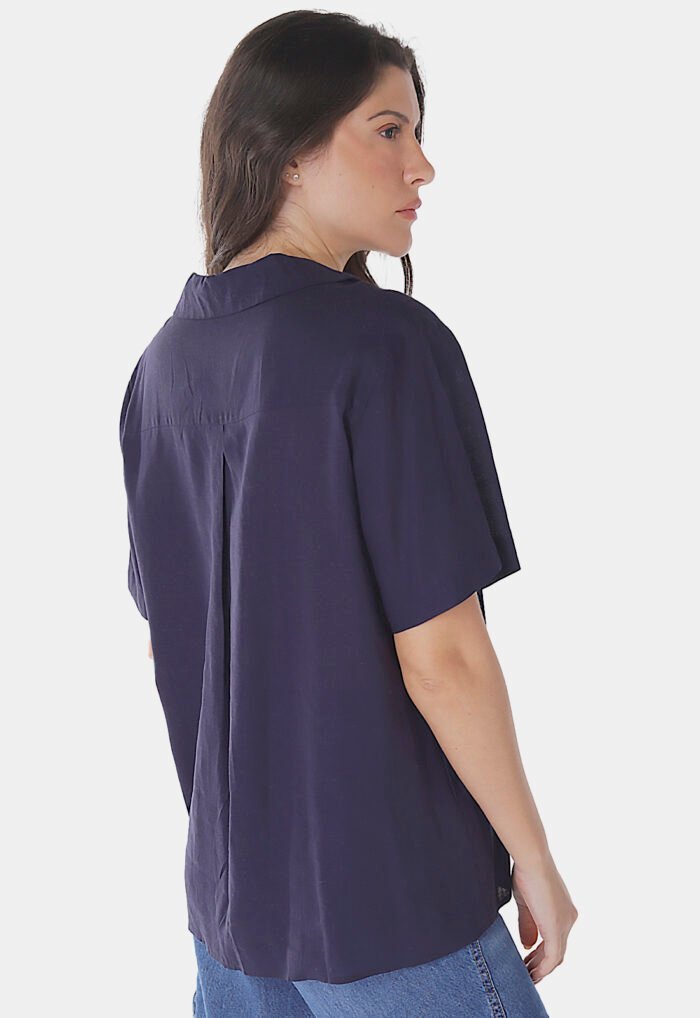 Camisa de Linho com Viscose Manga Curta Azul Marinho Sob - Imagem 5