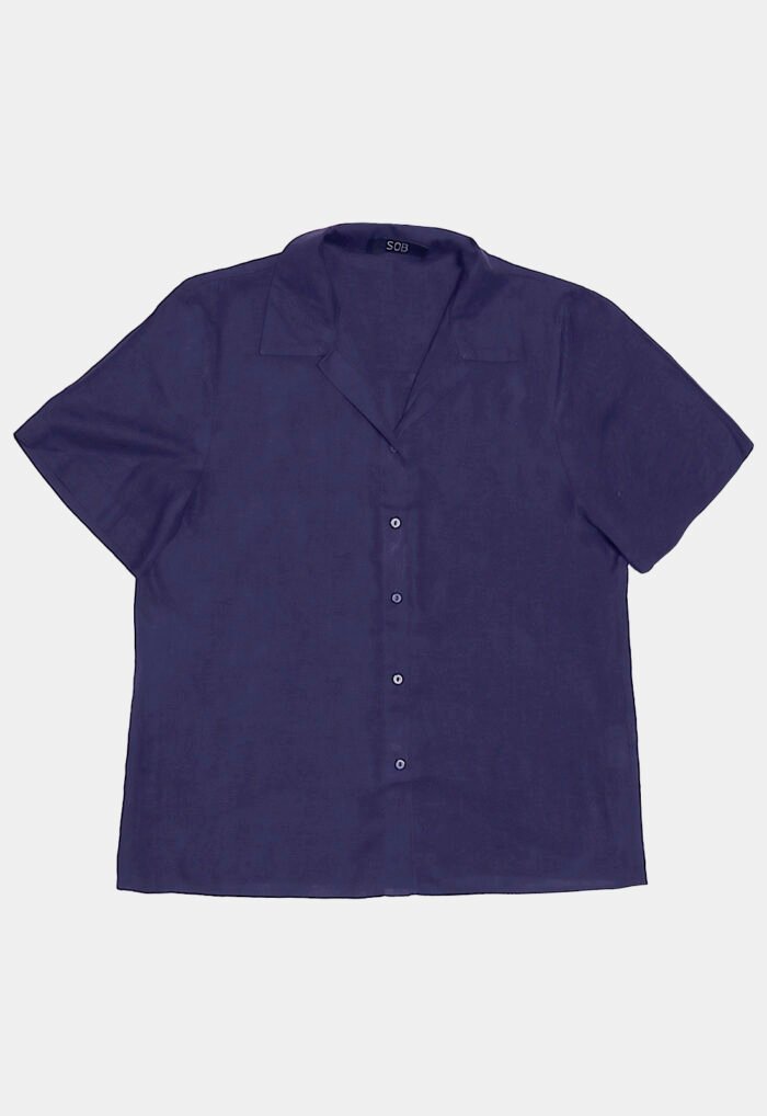 Camisa de Linho com Viscose Manga Curta Azul Marinho Sob - Imagem 3
