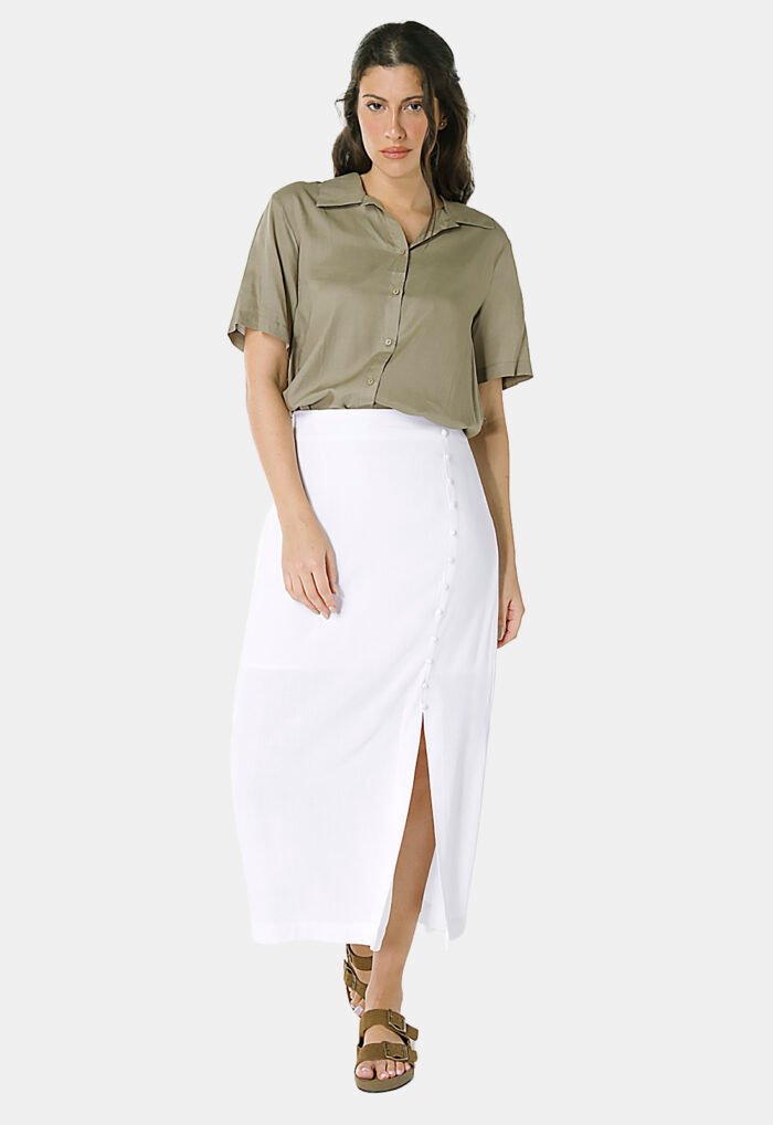 Camisa de Linho com Viscose Manga Curta Verde Militar Sob - Imagem 2