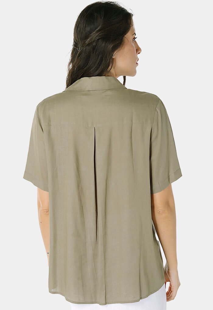 Camisa de Linho com Viscose Manga Curta Verde Militar Sob - Imagem 5