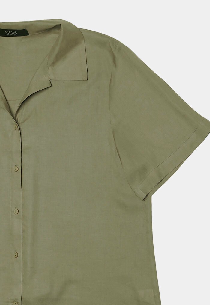 Camisa de Linho com Viscose Manga Curta Verde Militar Sob - Imagem 4