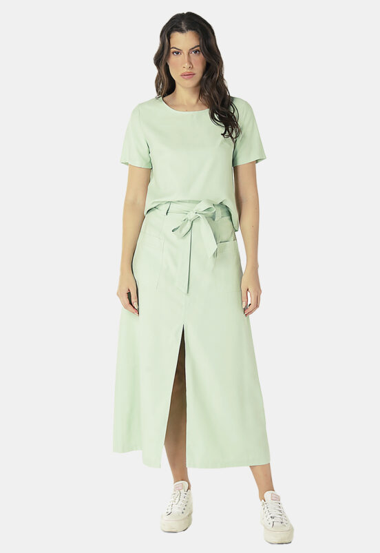 Conjunto Saia Midi e Blusa com Manga Verde Sob - Image 5