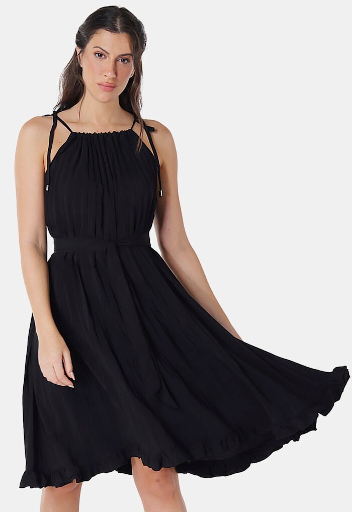 Vestido Midi de Festa Preto Plissado Sob - Imagem 2
