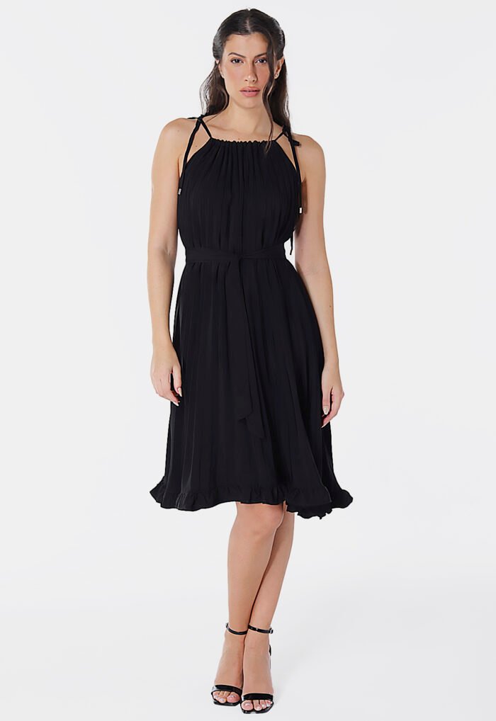 Vestido Midi de Festa Preto Plissado Sob - Imagem 6