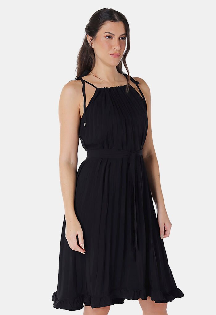 Vestido Midi de Festa Preto Plissado Sob - Imagem 5