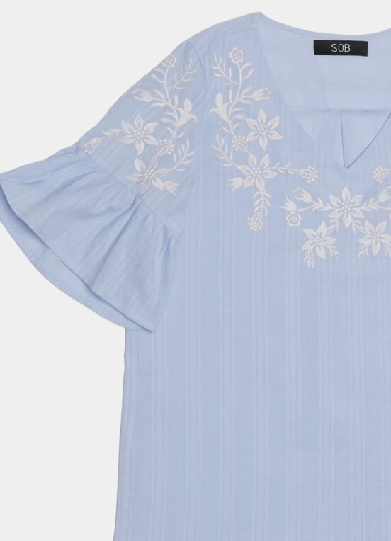 Blusa Bordada Gola V com Mangas 3/4 Algodão Boho - Image 5