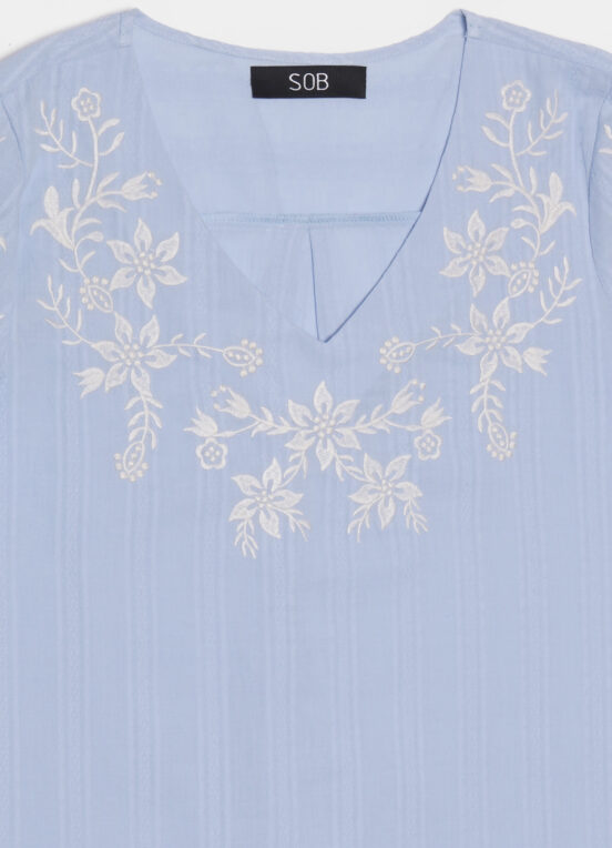 Blusa Bordada Gola V com Mangas 3/4 Algodão Boho - Image 8