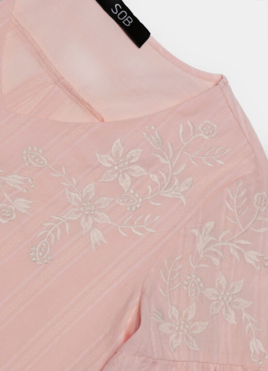 Blusa Bordada Gola V com Mangas 3/4 Algodão Boho Rosa Sob - Image 8