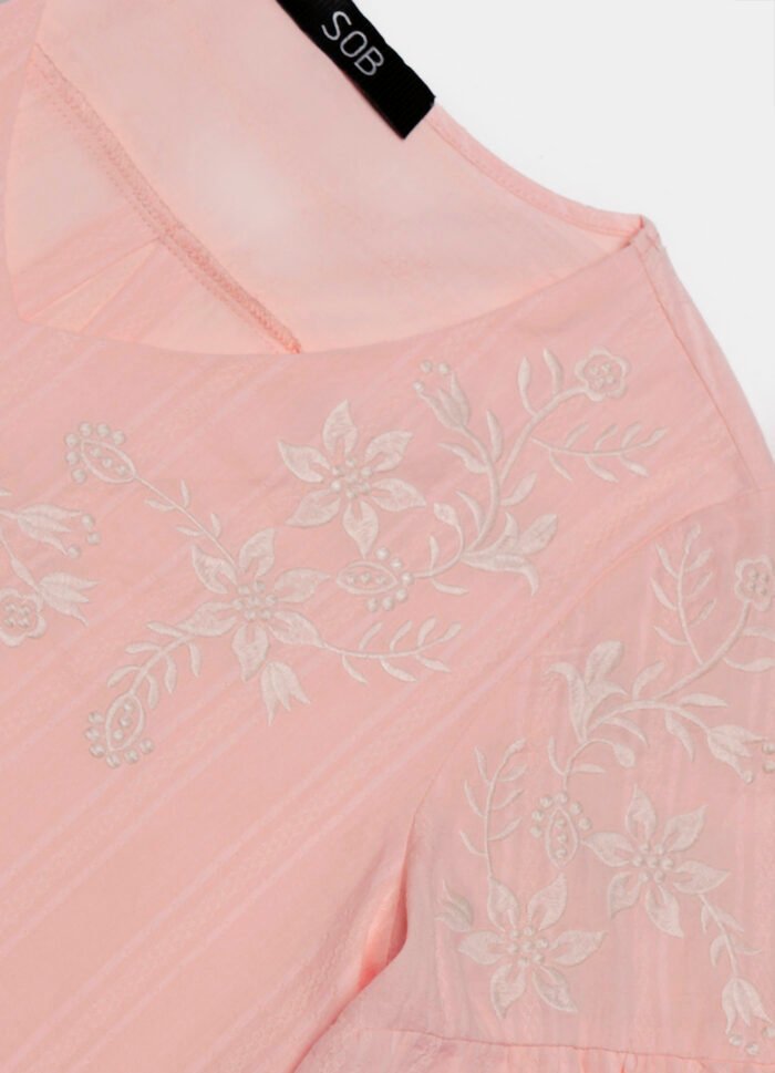 Blusa Bordada Gola V com Mangas 3/4 Algodão Boho Rosa Sob - Imagem 6