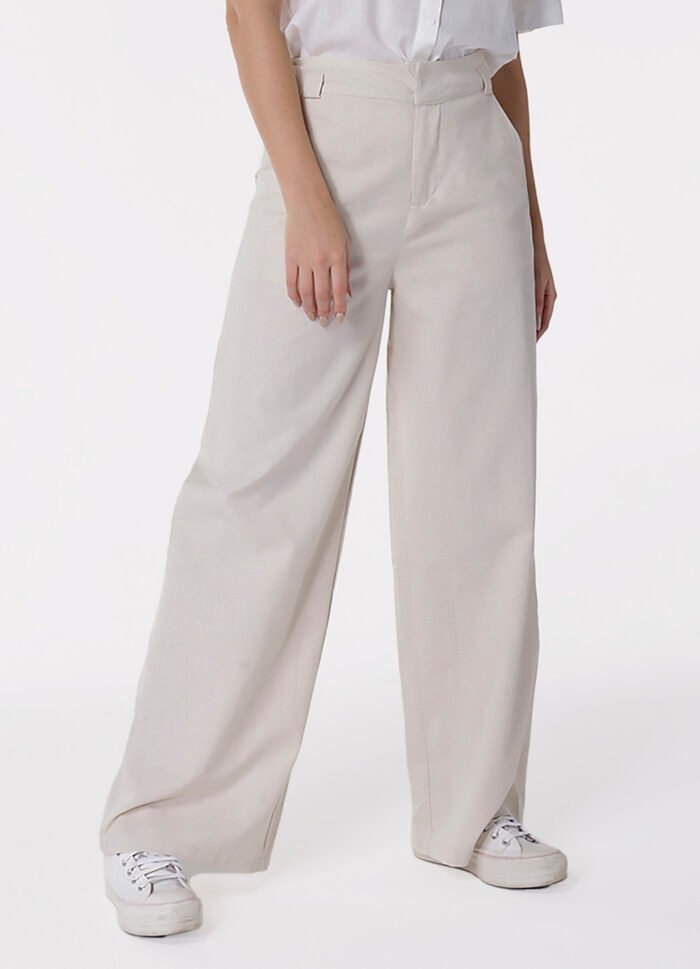 Calça de Linho Areia Pantalona Alfaiataria Feminina Sob - Imagem 2