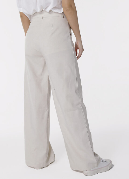 Calça de Linho Areia Pantalona Alfaiataria Feminina Sob - Image 4