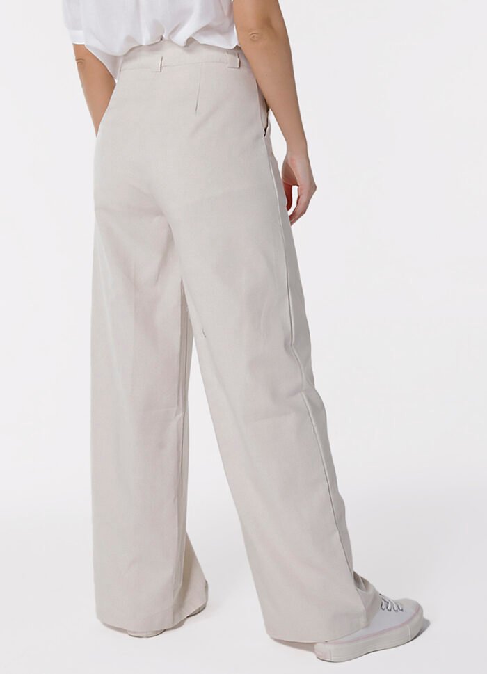 Calça de Linho Areia Pantalona Alfaiataria Feminina Sob - Imagem 4