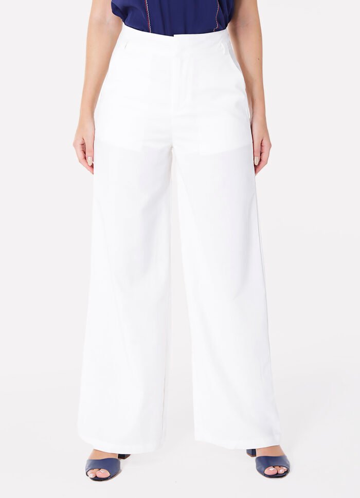 Calça de Linho Branca Pantalona Alfaiataria Feminina Sob - Imagem 3
