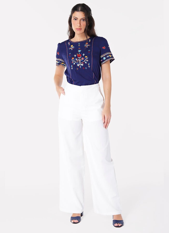 Calça de Linho Branca Pantalona Alfaiataria Feminina Sob - Imagem 6