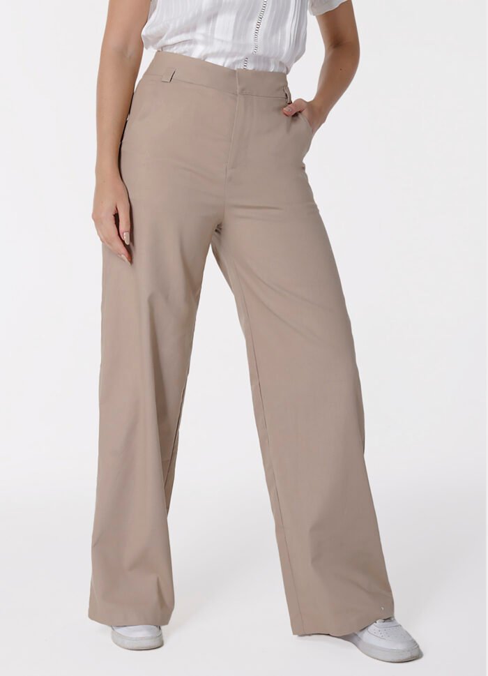 Calça de Linho Marrom Pantalona Alfaiataria Feminina Sob - Imagem 2