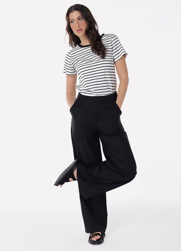 Calça de Linho Preta Pantalona Alfaiataria Feminina Sob - Imagem 3