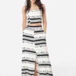 Conjunto Saia  Longa com Bolsos e Top Preto e Creme Sob