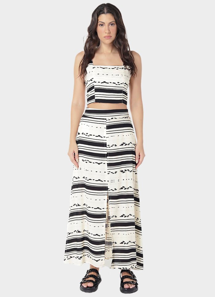 Conjunto Saia  Longa com Bolsos e Top Preto e Creme Sob - Imagem 5