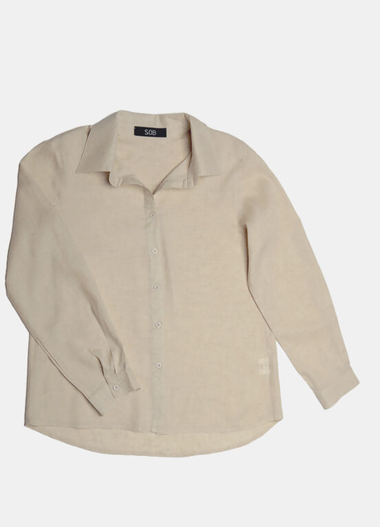 Camisa Feminina Areia Viscose com Linho Sob - Image 7