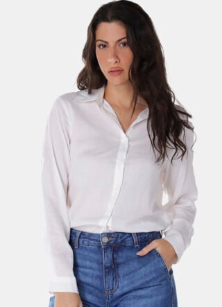 Camisa Branca Feminina Viscose com Linho Sob