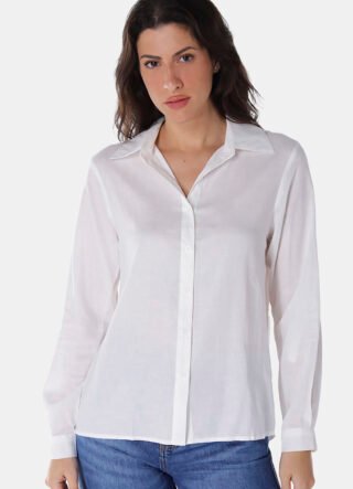 Camisa Branca Feminina Viscose com Linho Sob