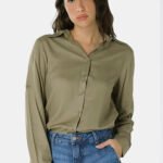 Camisa Feminina Verde Militar Viscose com Linho Sob
