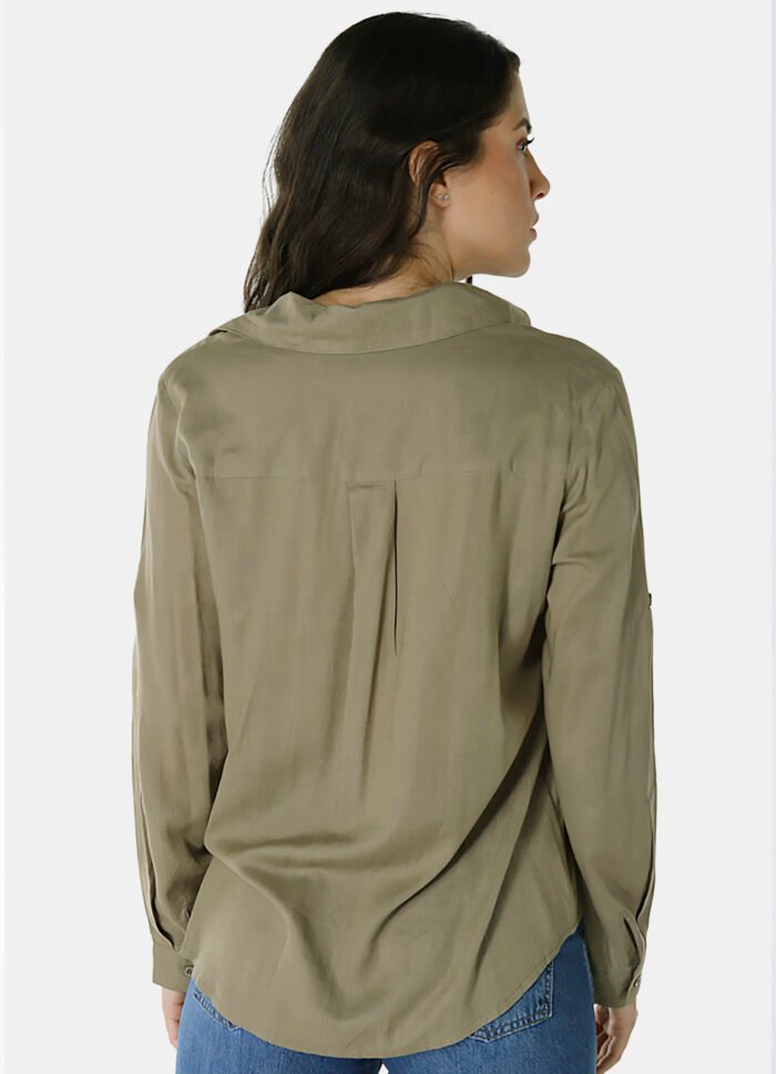 Camisa Feminina Verde Militar Viscose com Linho Sob - Imagem 6