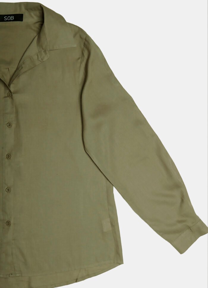 Camisa Feminina Verde Militar Viscose com Linho Sob - Imagem 7