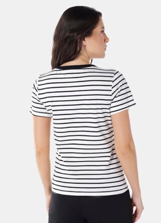 Blusa Feminina Listrada Preta Retrô em Malha de Algodão