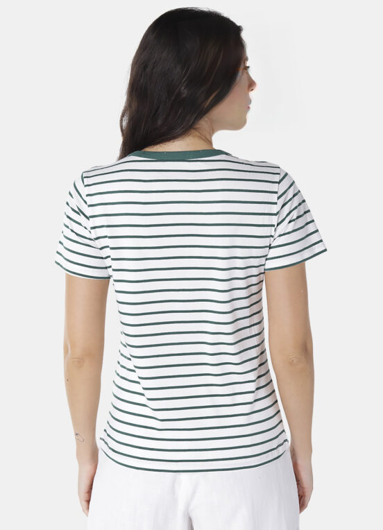 Blusa Feminina Listrada Verde Retrô em Malha de Algodão - Image 4